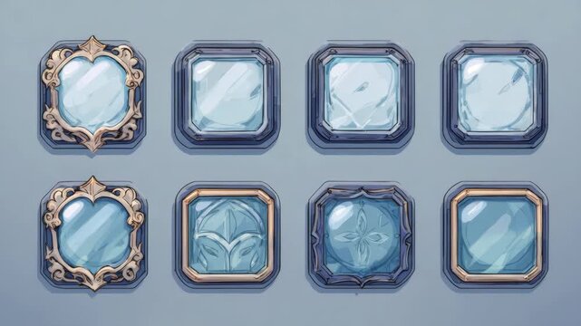 Decorative glass panels with ornate frames featuring abstract designs