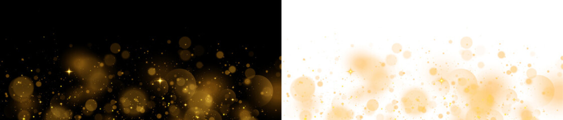 Golden dust sparks and glowing starlight trail with magical shine on transparent background,...