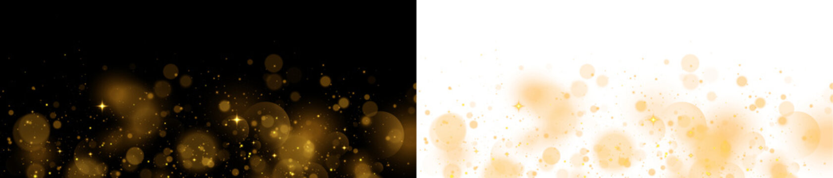 Golden dust sparks and glowing starlight trail with magical shine on transparent background, elegant vector light effect for festive decoration and luxury design projects.