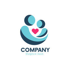 Loving family logo concept with heart for adoption agency or charity organization branding and marketing