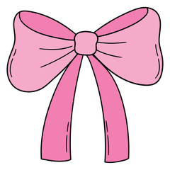 Hand-drawn cartoon pink bow on a white background.