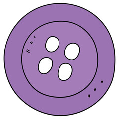 Hand-drawn cartoon purple button for clothes on a white background.