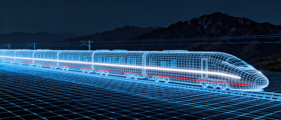 High - tech high - speed train with digital grid pattern