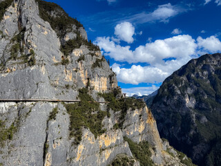 Echo Wall of Balagezong Grand Canyon Park with the zip line and walkway in sight. 
