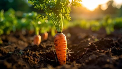 Carrot growing in soil.