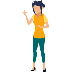 Modern Woman Character Standing With Orange Shirt Teal Pants And Black Heels Posing On A Transparent Background