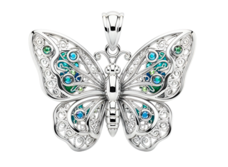 Butterfly pendant with gems isolated on transparent background