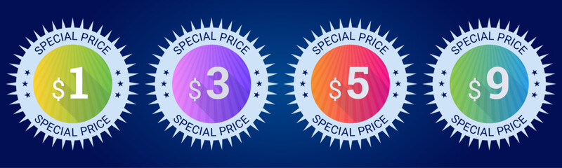 Colorful Price Tags with Discount Badges Set