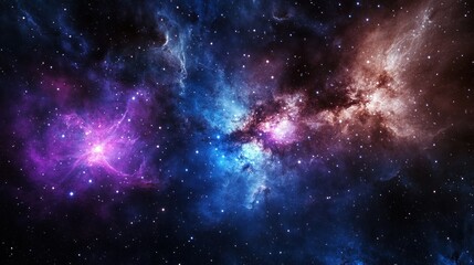 Vivid nebula in dark space, colorful dust clouds and bright stars