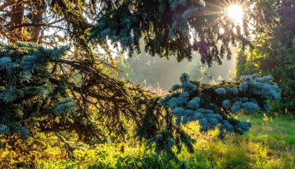 Sunlit Spruce Branch.