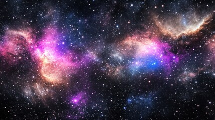 Expansive starfield with nebulas in vibrant pink, blue, and golden hues