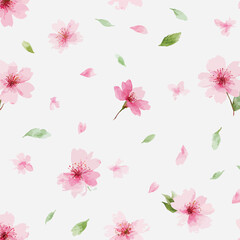 Delicate watercolor background featuring softly scattered cherry blossom petals in pastel tones - vector illustration