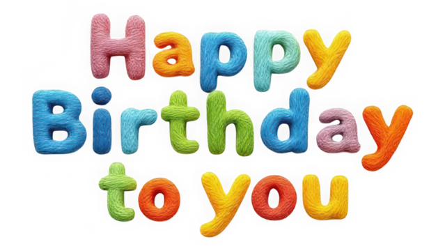 3D Puffy Balloon Happy Birthday to You isolated on transparent background. Bright Clay Like Inflated Letters. Festive Tactile Whimsical Text.