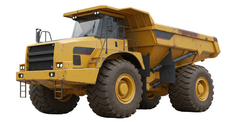 Yellow articulated dump truck isolated, heavy construction vehicle PNG for industrial projects and transportation needs © Freya