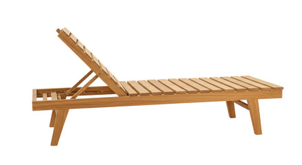 Wooden outdoor chaise lounge isolated, teak sunbed for patio furniture and relaxation, no...
