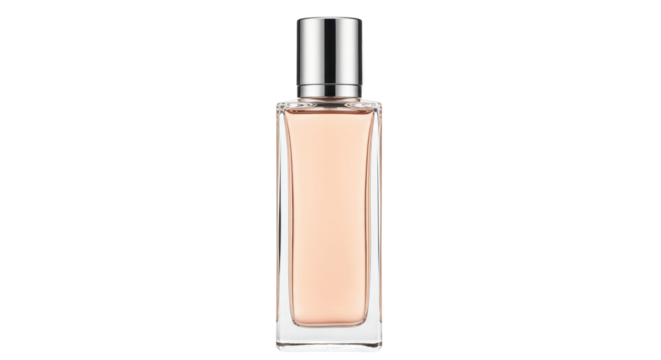 Elegant perfume bottle isolated on transparent background, luxury fragrance container for beauty and personal care product design