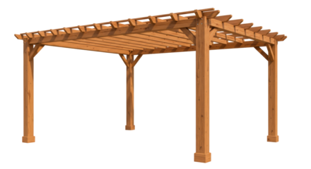 Wooden pergola isolated on a clean background, outdoor structure for garden or patio in PNG format