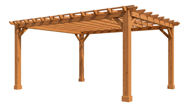 Wooden pergola isolated on a clean background, outdoor structure for garden or patio in PNG format