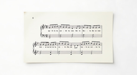 A sheet of music paper with musical notes and lyrics on a white background in a horizontal orientation ai generated