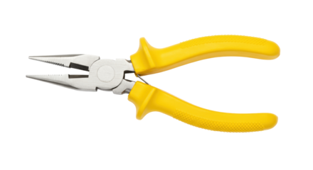 Yellow handled pliers isolated on transparent background, hand tool for gripping and cutting