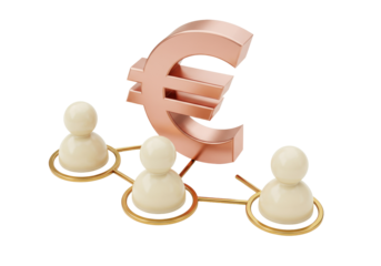 Euro currency symbol with connected people isolated on transparent PNG, financial network and teamwork concept