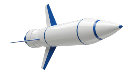 Sleek white and blue rocket ship PNG isolated, futuristic spacecraft for space exploration and science fiction concepts