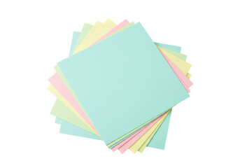 Stack of pastel sticky notes isolated on transparent background, colorful memo papers for office and creative use