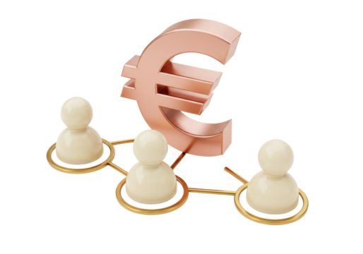 Euro currency symbol with connected people isolated on transparent PNG, financial network and teamwork concept