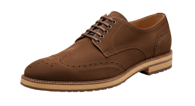 Brown suede leather derby shoe isolated, men s fashion footwear for formal or casual wear on a clean backdrop