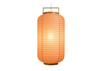 Traditional orange Japanese paper lantern isolated on transparent background, Asian decorative light fixture PNG