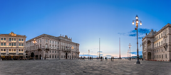 Piazza Unit&agrave; d&rsquo;Italia in Trieste, Italy at Dusk with Sea View