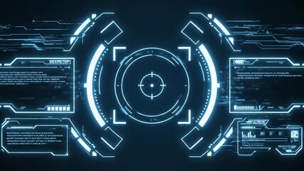 Futuristic HUD Interface Display - This video shows a futuristic head-up display (HUD) interface with glowing blue lines and text. - Powered by Adobe
