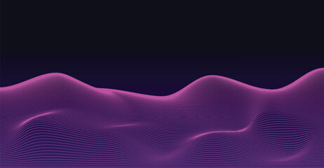 Abstract Futuristic AI Data Purple Waves on Dark Background: Modern Digital Art.