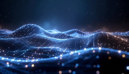 Obraz premium Information represented as a High Tech Futuristic Particle Network. Abstract background.