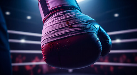 Boxer prepares for match with wrapped and slightly bloody fist in the ring