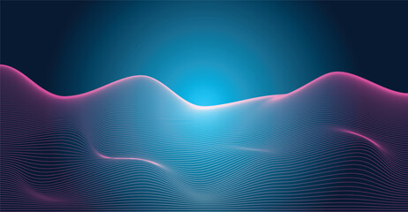 Abstract Futuristic AI Data Wave Background Wavy Lines with Gradient Colors on Dark Background.