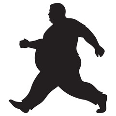 Silhouette of an Overweight Man Walking or Running in Profile