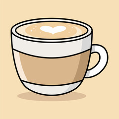Cup of latte with heart shaped foam art on beige background, perfect for coffee themes, cafe branding, menu design, lifestyle content, and cozy visuals.