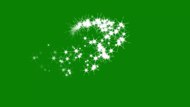 White glitter burst sparkle effect overlay with glowing star particles, shiny white sparkles trail, magical dust path and luxury festive animation loop on a green screen background in 4K.