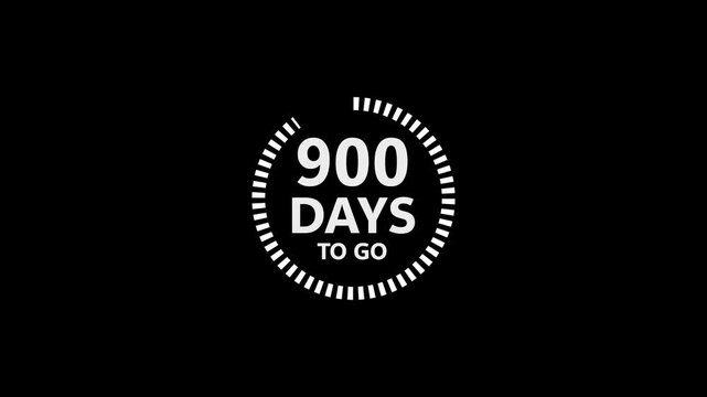 White text countdown 900 days to go on a black background with a circular progress indicator time waiting