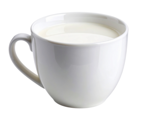 A white mug filled with fresh milk against a black background