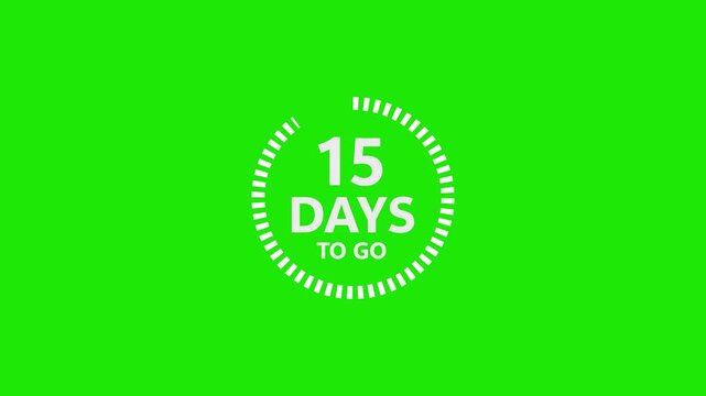 White text countdown timer graphic with 15 days to go on bright green background fifteen