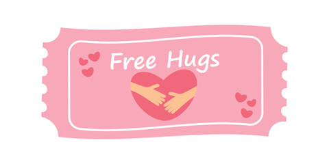 Love coupon for free hugs. Vector illustration of a humorous coupon for a romantic mood.