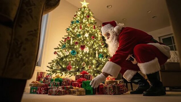 Santa Claus Decorating Christmas Tree