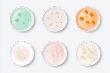 Fototapeta premium Scientific research concept flat illustration of petri dishes with bacteria culture for educational use