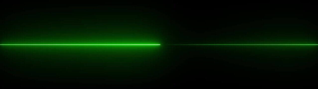 Abstract horizontal glowing green neon line on a dark background with subtle reflection bright clean