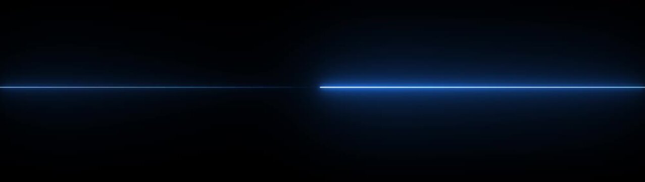 Abstract horizontal glowing bright blue line on a dark background with subtle reflection clean color