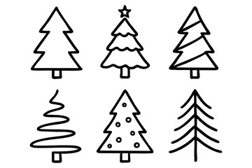 Obraz premium Christmas tree icon set doodle style. Vector stock illustration