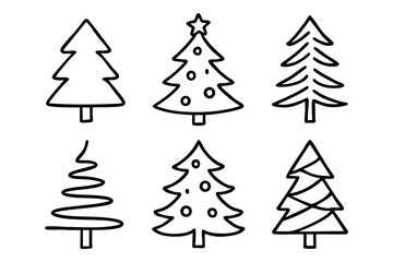 Obraz premium Christmas tree icon set doodle style. Vector stock illustration