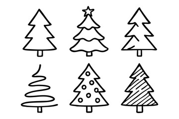 Obraz premium Christmas tree icon set doodle style. Vector stock illustration